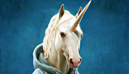 Unicorn - fantasy, white, blue, funny, unicorn, horse