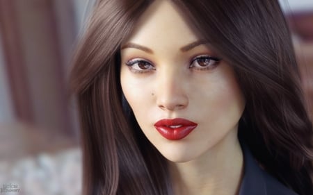 Girl - red, rendering, fantasy, game, lips, girl, woman