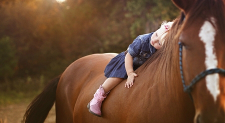 Little Girl - animal, sleep, girl, horse