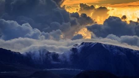 steam rising from haleakala volcano in maui - steam, crater, mountain, volacano, sky