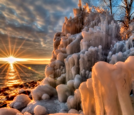 Lake Superior Sunset - winter, nature, lake, sunset