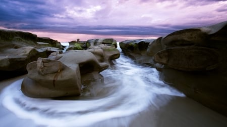 fantastic rocky inlet - beach, sunset, inlet, sea, rocks