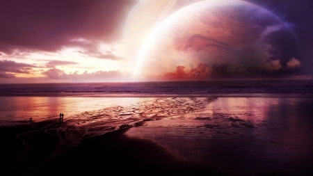 Space Sunset - Ocean, Planets, Sunset, Afternoon