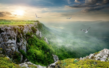 Beautiful Scenery - sky, nature, mountain, birds