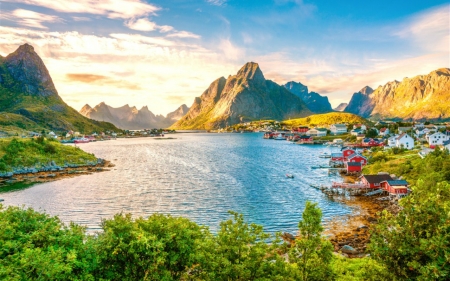 Beautiful Scenery - lake, nature, mountain, houses