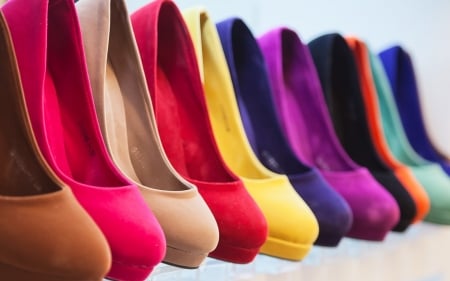 Shoes - shoes, yellow, rainbow, purple, blue, red, texture, pink