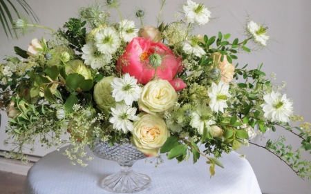 Flowers - bouquet, flowers, roses, vase