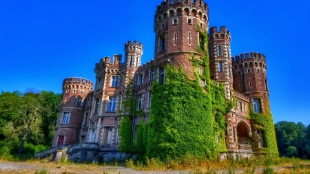 vine covered abandoned castle hdr - vine, hdr, weeds, turrets, abandoned, castle