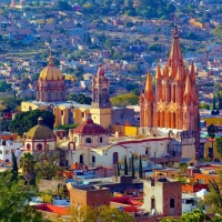 church in a sun drenched mexican town