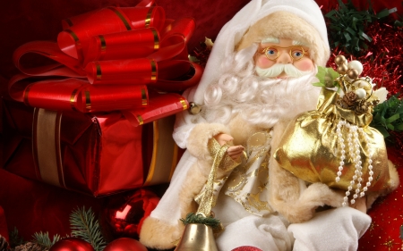 Merry Christmas! - deco, toy, santa claus, christmas, white, craciun, red, gift, golden