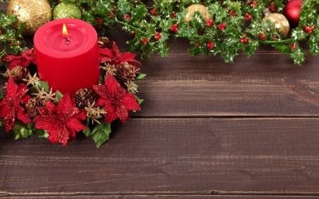 Happy Holidays! - wood, craciun, brown, candle, red, green, christmas