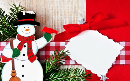 Happy Holidays! - christmas, white, snowman, craciun, red, green, bow, card