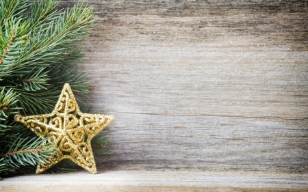 Happy Holidays! - christmas, star, craciun, deco, green, wood, fir, golden