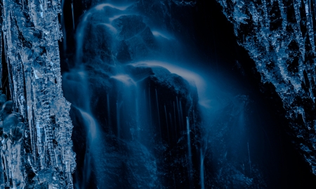 Waterfall - winter, water, waterfall, photoshop, trees, nature