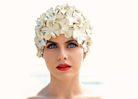 Alexandra Daddario - hat, summer, girl, orange, Alexandra Daddario, actress, white, woman, face