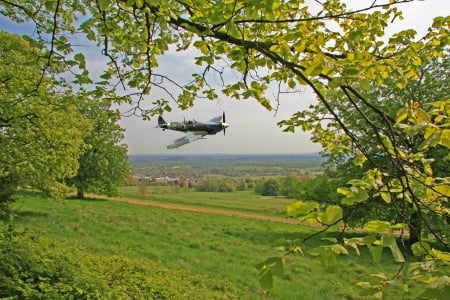 Spitfire over Malvern - flying, plane, countryside, spitfire