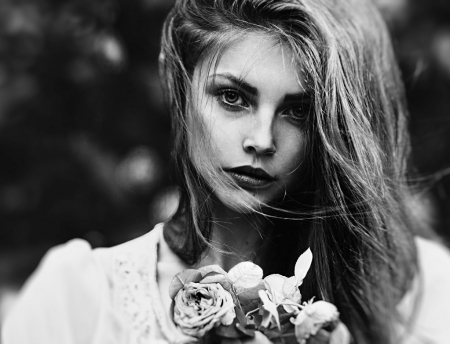 Past is Past - white, flower, roses, black, woman