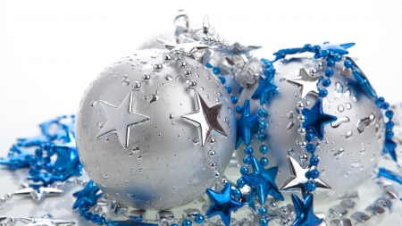 Christmas Time - blue, balls, silver, artwork, ornaments