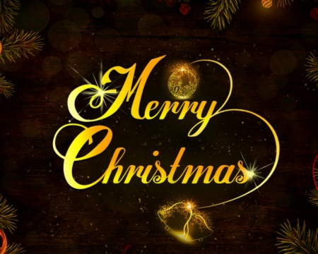 Merry Christmas - gold, words, Christmas, art