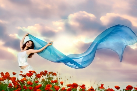 Blue Love - flowers, girl, pretty, blue