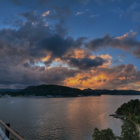 clouds over a bay at sunset