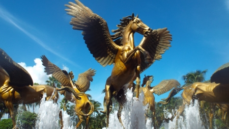 Wings Of Gold. - horses, golden, steads, bronze