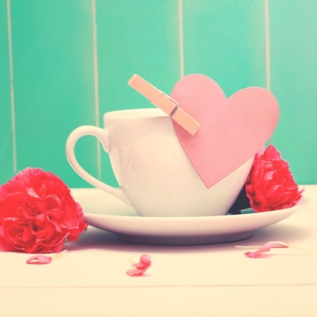 ♥ - flowers, love, heart, cup