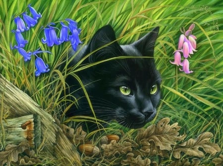 Black Hunter - black cat, love four seasons, cats, draw and paint, animals, paintings, kitten