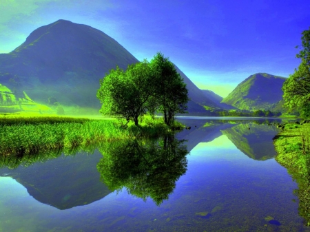 Lake Mountains - lake, mountains, reflection, trees, nature