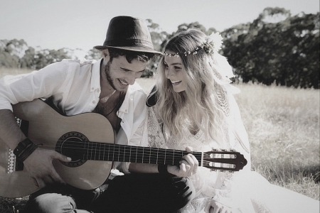 The melody of happiness - woman, guitar, man, happy