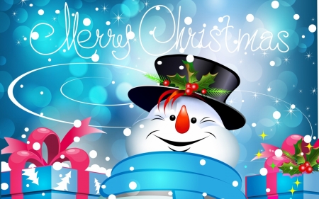 Merry Christmas! - pink, black, craciun, snowman, vector, christmas, blue, white, card, mistletoe, hat, gift