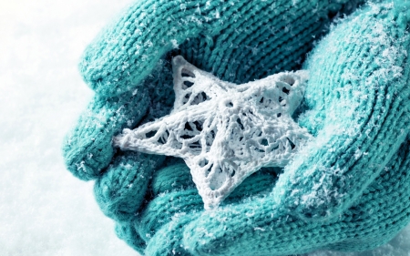 For You! - christmas, star, white, winter, hand, craciun, blue, gloves