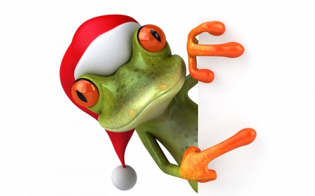 Merry Christmas! - hat, orange, christmas, santa, white, craciun, funny, red, green, frog