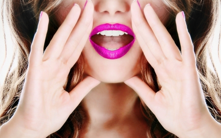 Pink - mouth, lips, hand, woman, girl, pink, lipstick