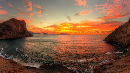 Sunset - beach, bay, sea, dawn