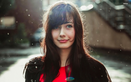 girl standing in the rain - girl, street, rain, model