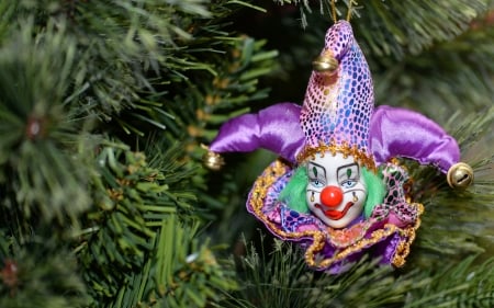 Happy Holidays! - craciun, purple, holidays, pink, green, tree, clown, christmas