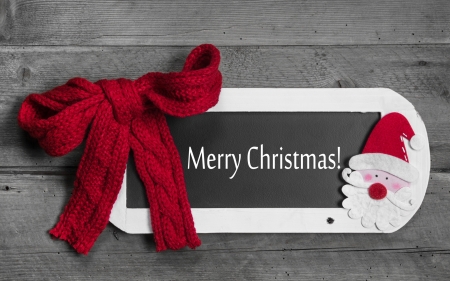 Merry Christmas! - craciun, christmas, wood, white, santa, bow, grey, red, card