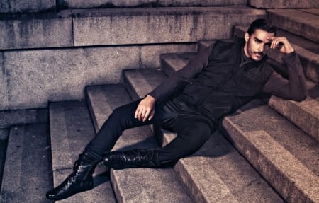 Pedro Perestrello - stairs, male, man, pedro perestrello, fashion, black, model