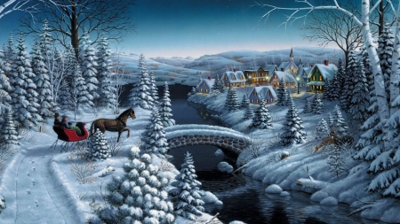 Winter Holiday - winter, bridge, christmas, snow