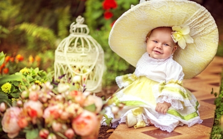 Cute Child - flowers, child, girl, hat