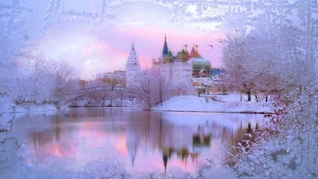 Winter Morning - brids, house, bridge, snow