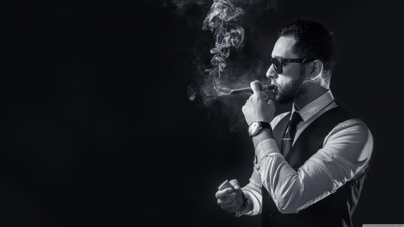 man smoking - beard, man, glasses, cigar