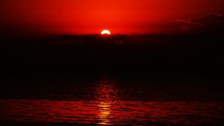 Clouds over red sunset - sky, water, sunset, sea