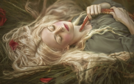 Dream - snake, woman, girl, blonde, agnieszka lorek, art, ellie, dream