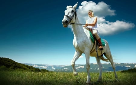 Ridin' High - style, girls, western, women, models, cowgirls, horses, fun, female, boots, blondes, fashion