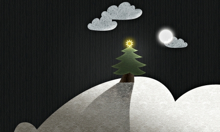 Happy Holidays! - moon, craciun, light, night, winter, black, fantasy, christmas, white, star, cloud, luminos, paper, tree