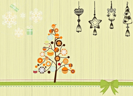 Happy Holidays! - card, vintage, craciun, orange, tree, abstract, christmas, green