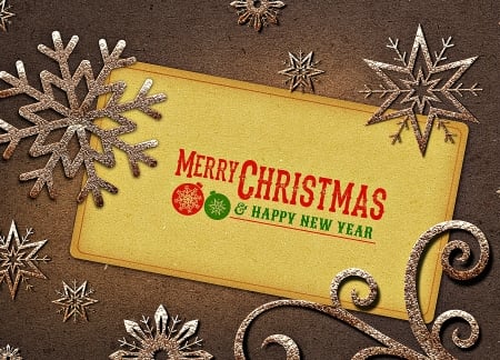 Merry Christmas! - snowflake, craciun, christmas, wood, yellow, red, vintage, card, golden