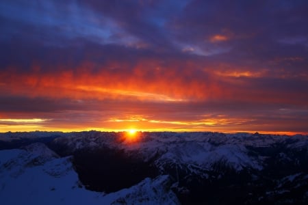 Afterglow - nature, sunset, snow, clouds